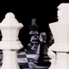 Blender 3D Eevee Render of a chess set as the black Knight stares down the white King