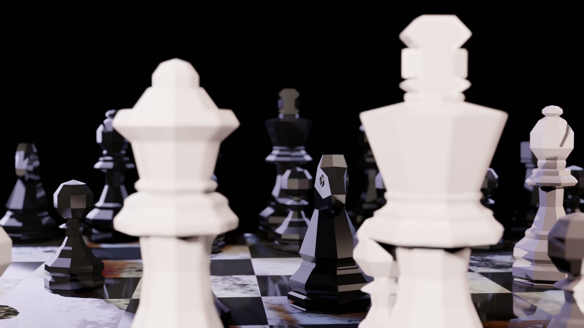 3d Model Of A Chess Board On A Black Background, 3d Render Chess